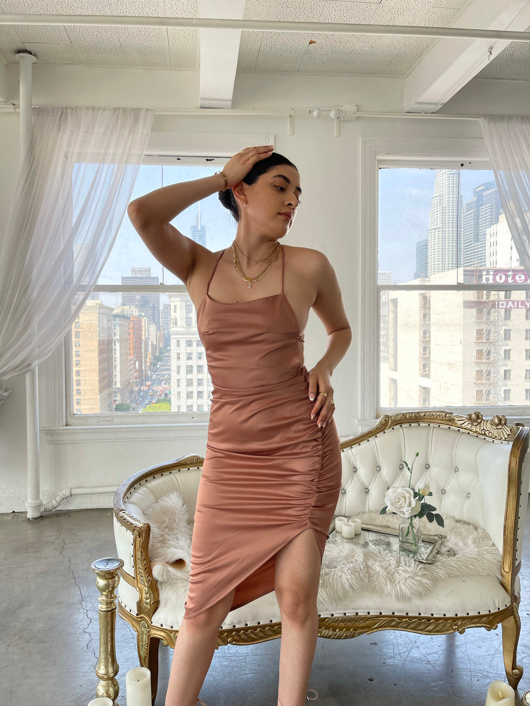Desire Silk Dress - Light Brown